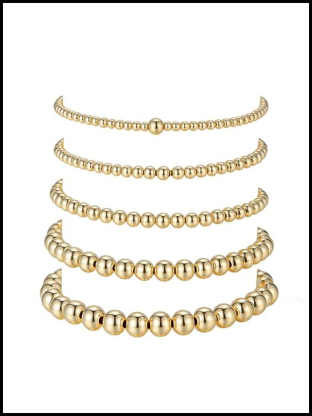 14k Gold-Plated Round Bead Cross Pearl Stretch Bracelet Set Stackable Dainty, 5